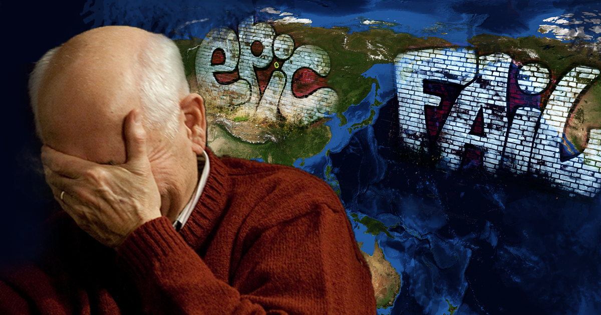 CC BY 2.0 (Facepalming time) by Daveoratox, CC BY-SA 4.0 (Map of today’s world) by Maulucioni, CC BY-SA 3.0 (Epic Fail graffiti? Epic win) by Faldrian.