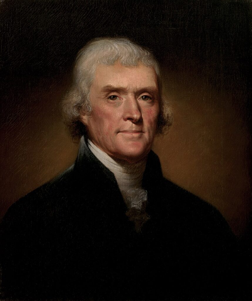Official portrait of President Thomas Jefferson by Rembrant Peale (1778-1860). Circa 1800. Source: Public Domain.