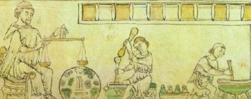 Medieval monks preparing medicines out of herbs. Source: CC BY 3.0.
