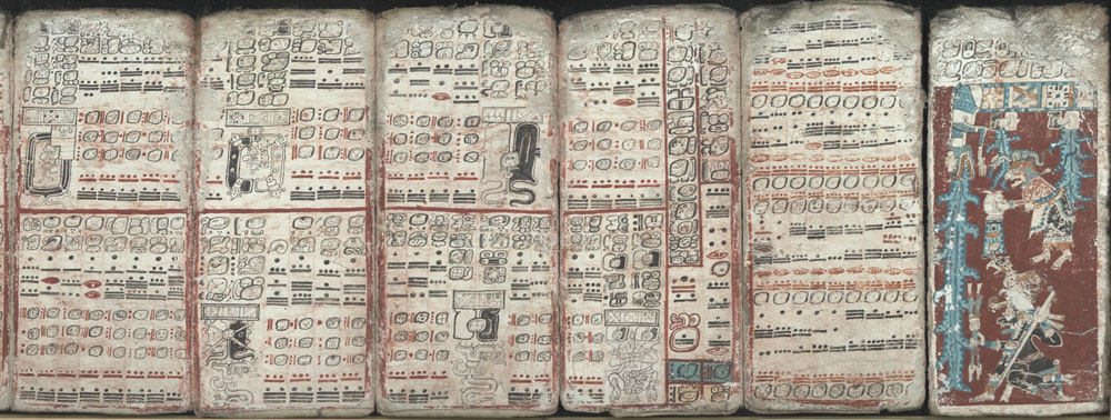 Pages from the Dresden Codex illustrating eclipses, mathematical tables, and the great flood. (Public Domain)