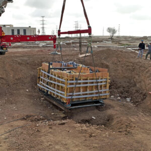 Intact Second Temple mikveh being lifted from the Carmei Gat excavation, Kiryat Gat.